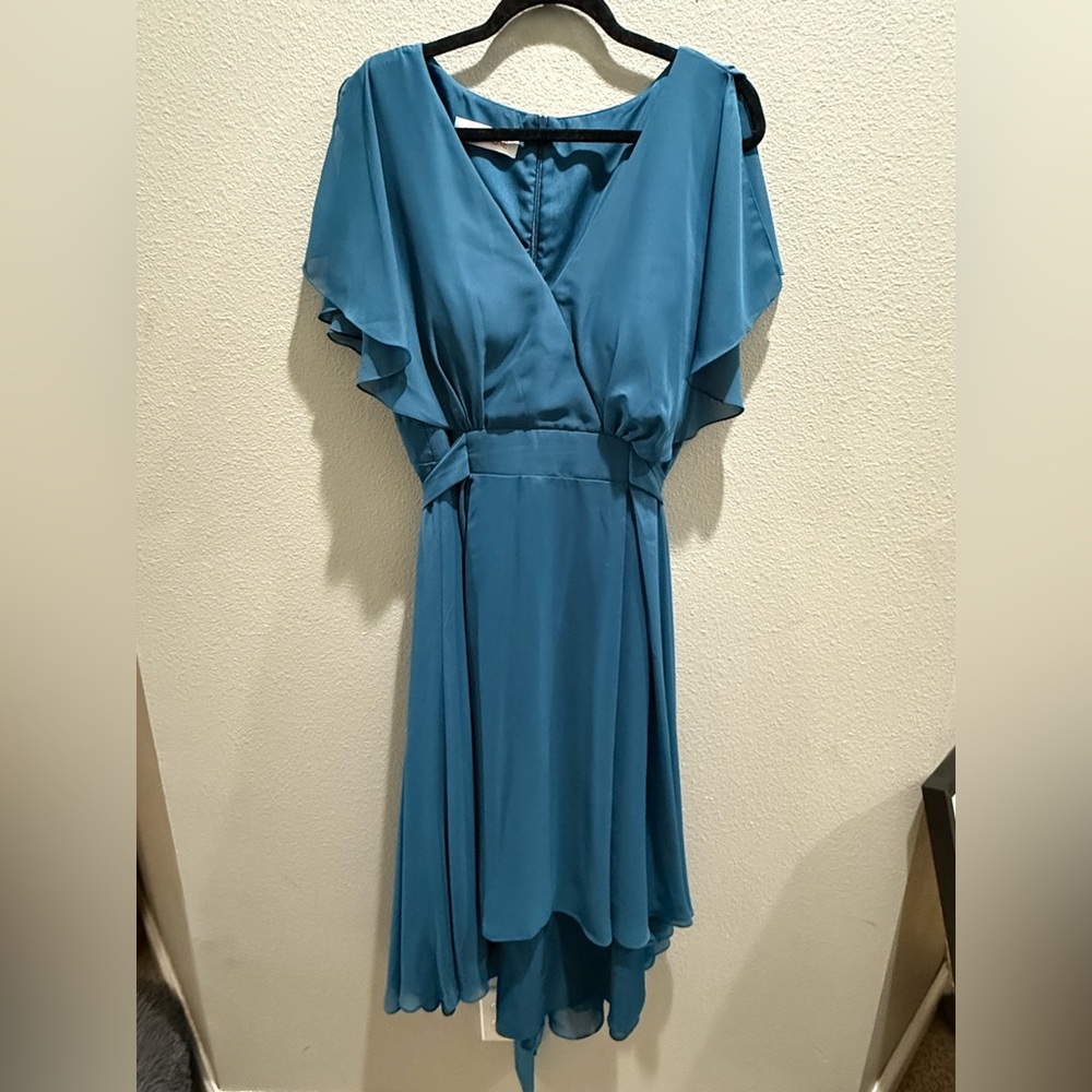 JJ’s House Blue Chiffon High Low Wrap Dress Size 16W Plus